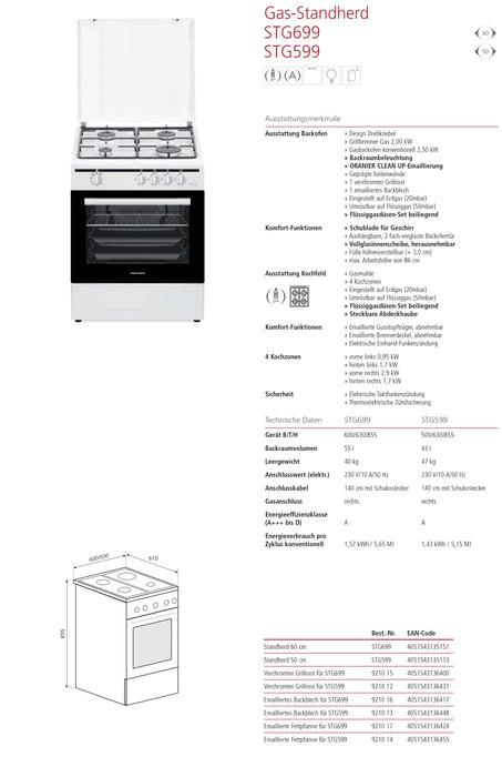 Oranier | STG599 | Gas-Standherd