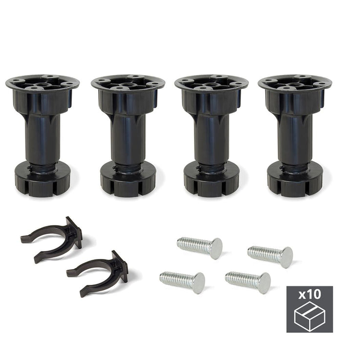 Lot von 10 Nivellierer Bone, vormontierter Sockel, H 100mm, verstellbar 98-115mm, Kunststoff, Schwarz