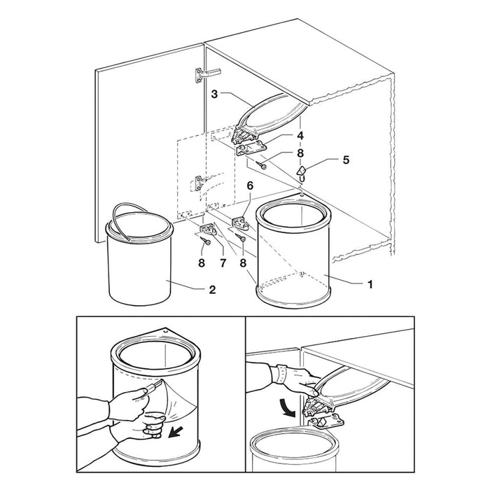 EmucaRecyclingbehälter Befestigung an der Möbeltür, 1 1 ausziehbarer Recycling-Recyclingbehälter,13 Liter, Kunststoff, Grau