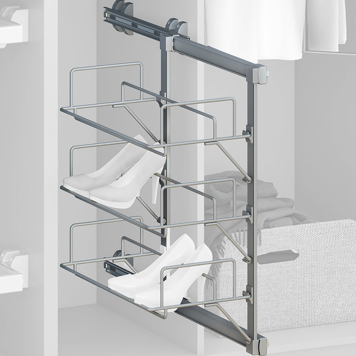 Schuh-Regal seitlich ausziehbar Keeper, Grau metallic, Stahl Kunststoff