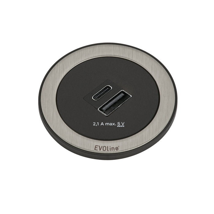 Naber | Evoline® One Doppel USB A+C | Steckdosenelement | Ring Edelstahl gebürstet