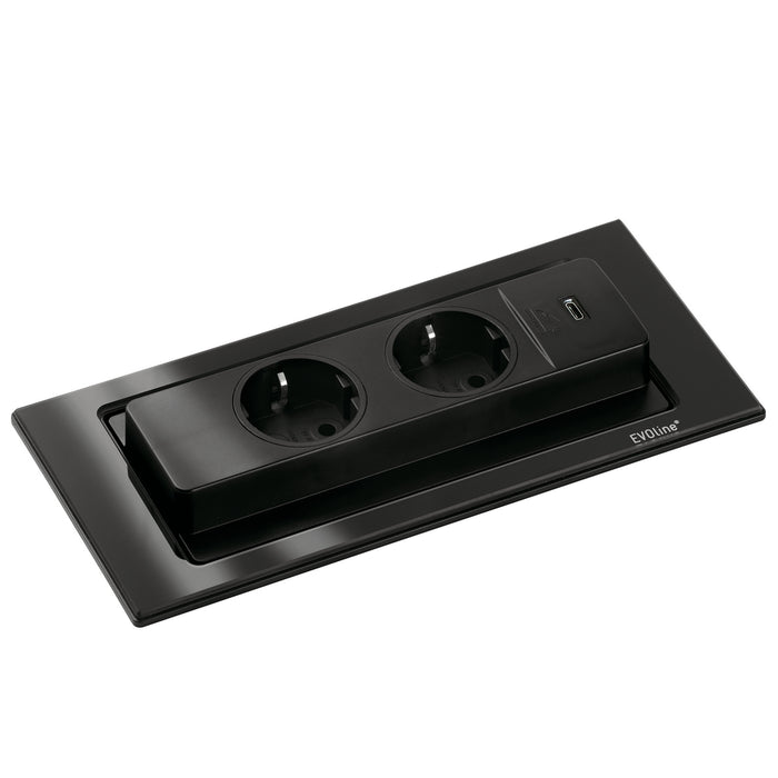 Naber | Evoline® BackFlip USB C | Einbausteckdosenelemente | mit Schukosteckdosen | Glas schwarz