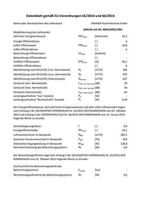 Oranier | 1092 53 | Kochfeldabzug