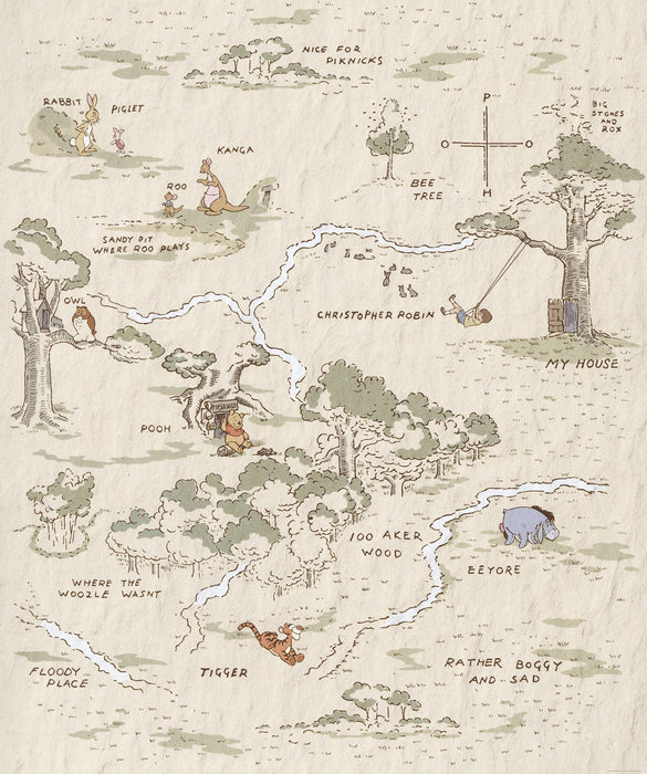 Vlies Fototapete | Winnie the Pooh Map | Größe 200 x 240 cm