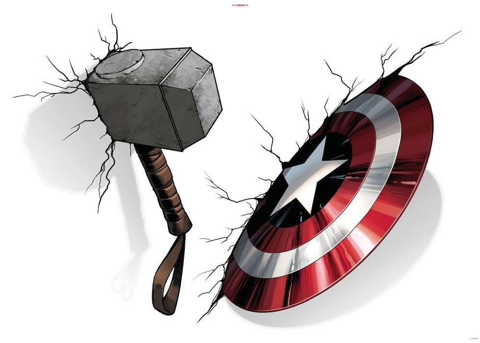 Komar | Wandtattoo | Avengers Hammer & Shield  | Größe 100 x 70 cm