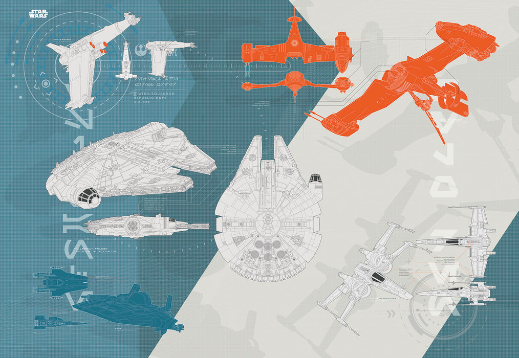 Komar | Papier Fototapete | Star Wars  – Technical Plan | Größe 368 x 254 cm