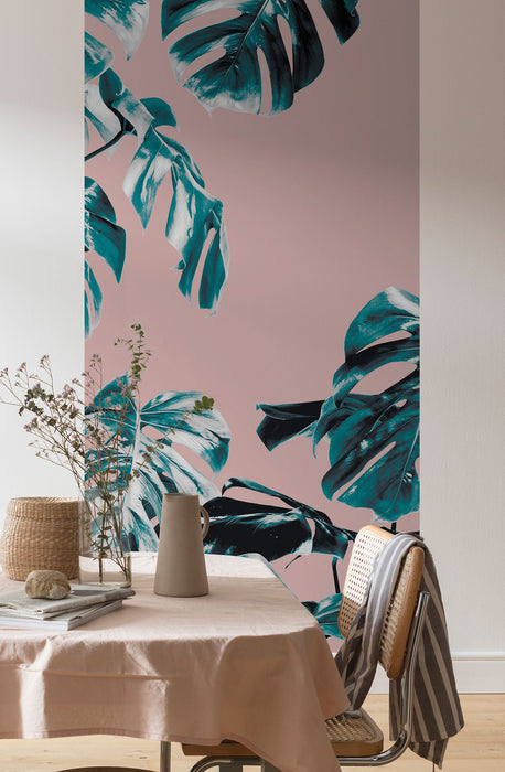 Vlies Fototapete | Monstera Rosé Panel | Größe 100 x 250 cm