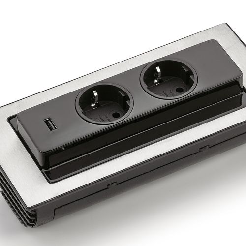 Evoline® BackFlip-USB | Einbausteckdosenelemente | mit Schukosteckdosen | Edelstahl