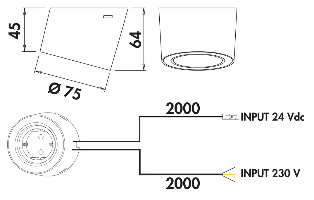 Naber | Unika 3 Farbwechsel LED | Aufbauleuchte | Einzelleuchte mit Schukosteckdose | schwarz matt