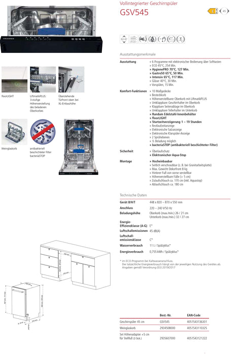 Oranier | GSV545 | Geschirrspüler