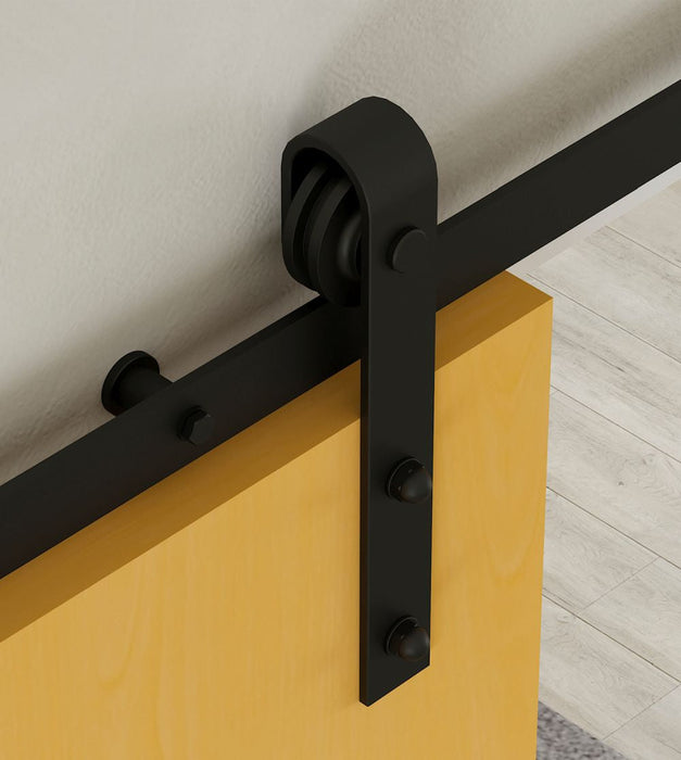 Emuca Set aus Hardware-Set eine Barn Holz Hänge-Schiebetür, ohne sanftes Schließen, ohne Bretter, Stahl Kunststoff, Schwarz lackiert