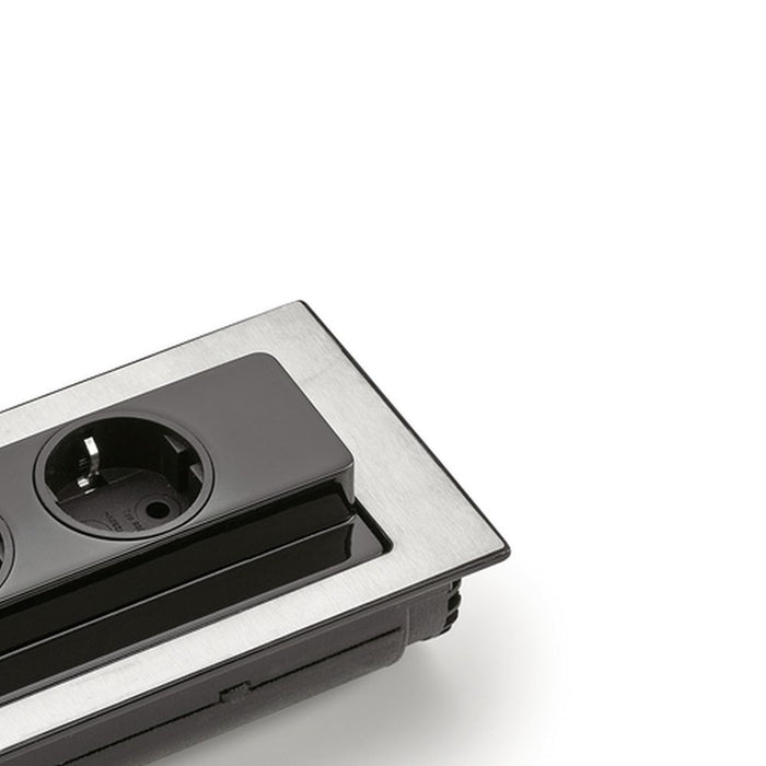 Evoline® BackFlip-USB | Einbausteckdosenelemente | mit Schukosteckdosen | Edelstahl