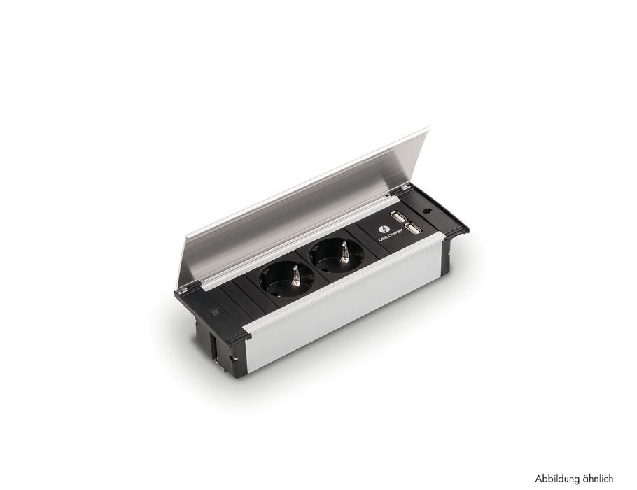 Naber | Kapsa-USB | Einbausteckdosenelemente | mit belgischen/französischen Steckdosen | Deckel edelstahlfarbig