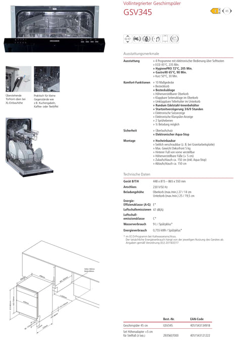 Oranier | GSV345 | Geschirrspüler