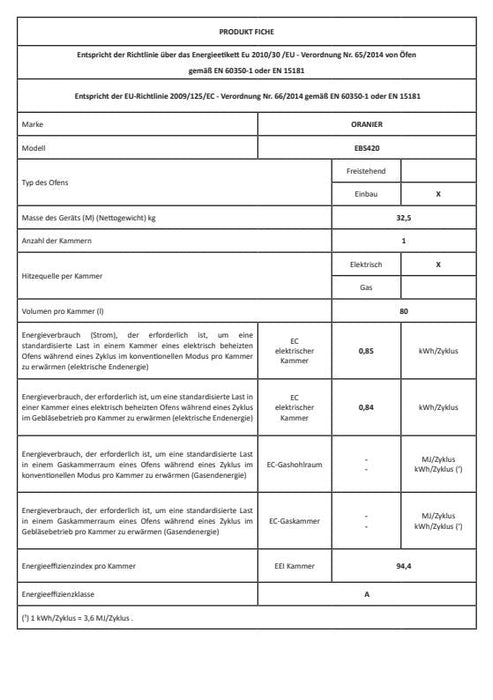 Oranier | EBS420 | Einbaubackofen